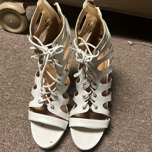 Lace up/zipper heel stiletto booties